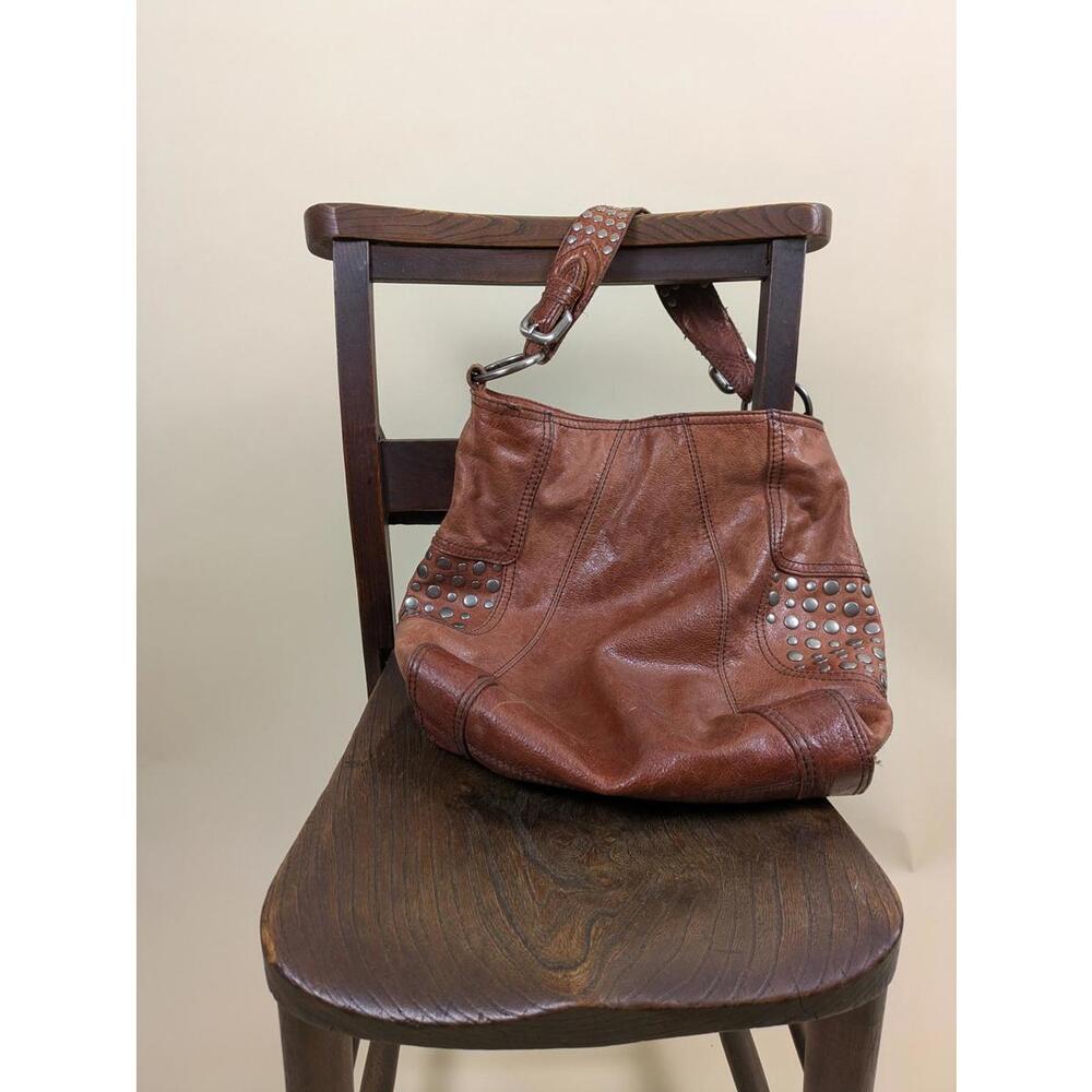 2000's / Y2K brown distressed studded hobo bag